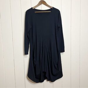 Om Grown Navy Blue 100% Cotton Black Long Sleeve Dress.